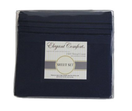 Elegant Comfort ® 1500 Thread Count Luxurious 100% Manufacturer Guaranteed Ultra Soft 4 pc Sheet set, Deep Pocket Up to 16" - Wrinkle Resistant , King Navy
