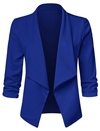 JSCEND Women's Casual Stretch 3/4 Sleeve Open Front Blazer Cardigan Jacket (S-3XL) - Made in USA