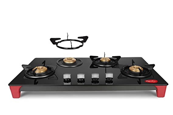 Pigeon by Stovekraft Infinity Glass Top 4 Burner Gas Stove, Manual Ignition, Black