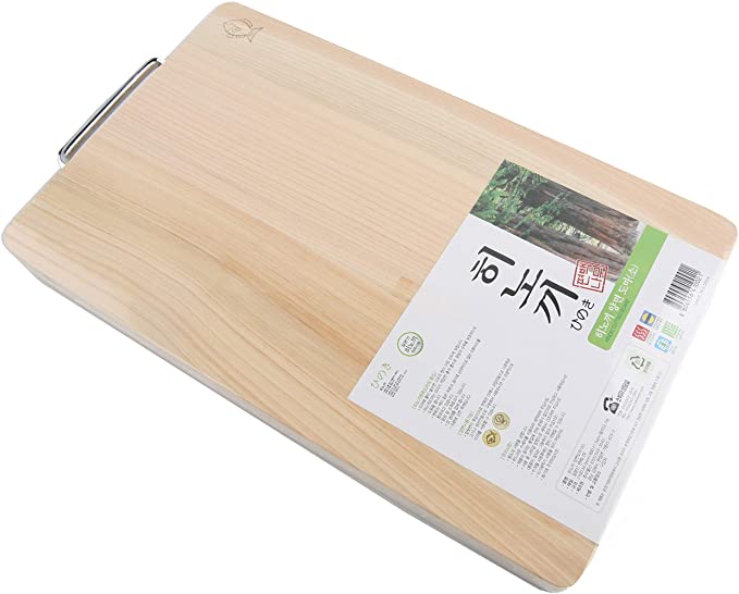 BOUMBI Hinoki Wood Reversible Cutting Board with Metal Handle(13.6x8.4x1.05 RM_Small)