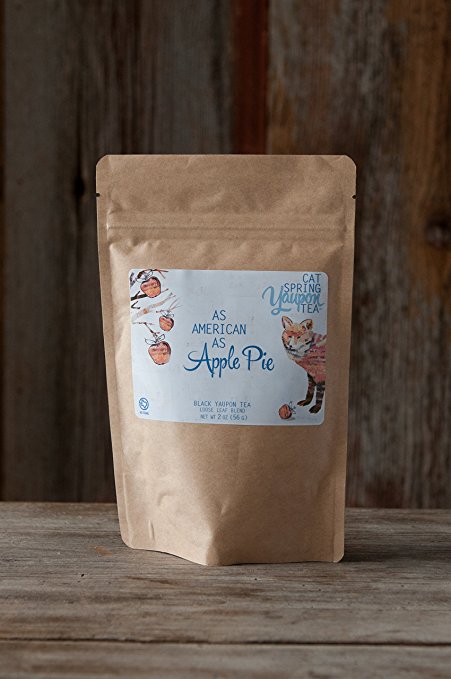 Cat Spring Tea - "As American As Apple Pie" Yaupon Black Tea Blend with Real Almonds and Apple - Loose Leaf - Naturally Caffeinated - With Yaupon Tea Grown and Harvested in the USA {2 oz.}