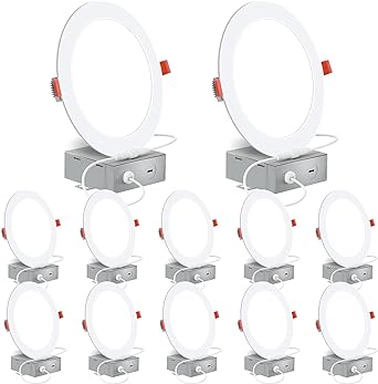 Energetic 12 Pack 6 Inch Slim LED Recessed Lighting with Junction Box, 900LM, 5000K Daylight Canless Downlight, 12W=120W Eqv, Dimmable Canless LED Recessed Light 6 Inch, ETL Certified