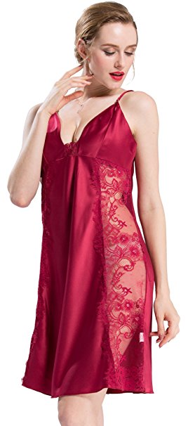Women's Luxurious Babydoll Nightie Lace Satin Nightgown Designed by WEWINK CUKOO