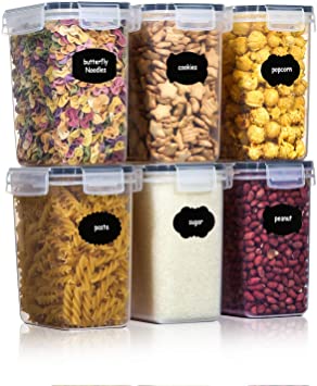 Aitsite 6Pcs Cereal Container Storage Set, Airtight Storage Containers with Lids (1.6 L / 56.32 oz) | Plastic BPA Free Kitchen Pantry | Labels & Pen Included