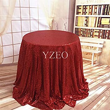 YZEO 120-Inch Round Sequin Tablecloth£¬Red