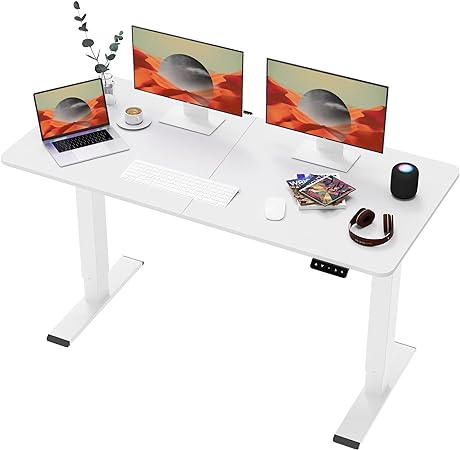 SANODESK QS  140 x 60 cm Escritorio Elevable Eléctrico con Tablero Escritorio Regulable en Altura Eléctrico Telescópico Bidireccional con Control de Memoria y Tecnología Anticolisión (Blanco)