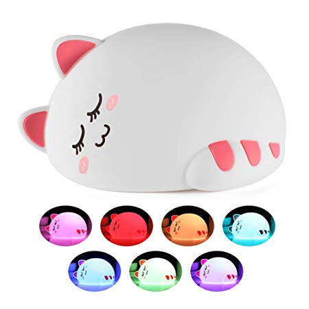 Night Light for Kids Baby Cute Cat Soft Silicone Animal Nursery Night Lamp Tap Control Color Changing Bedroom Breastfeeding Nightlight Gift for Newborn Toddler Children Girls Christmas Gifts (Pink)