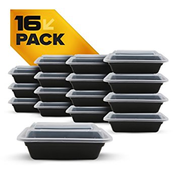 Fitpacker SMALL Meal Prep Containers - Plastic Microwavable Stackable Reusable Storage (16oz - Set of 16)