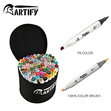Artify Premium Art Marker Set 80 Colors Dual Tipped Twin Marker Pens with Black Carrying Case
