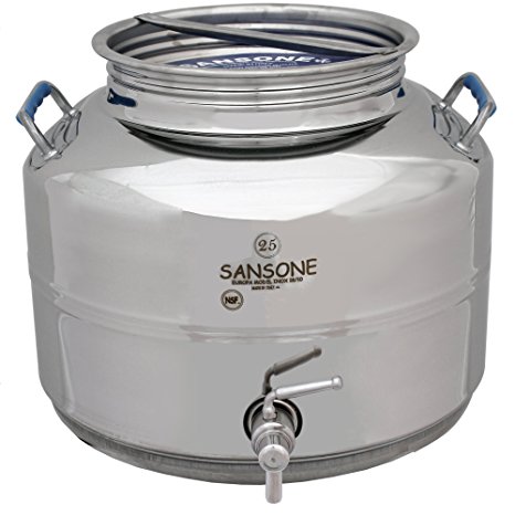 Sansone SA0025-1L Stainless Steel NSF Certified Fusti Water Cooler with Lever Spigot, 25 Liters, Silver