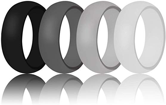 FreeWalker Silicone Rings for Men and Women,Spare Durable Rubber Wedding Band for Camping,Fishing,Gym,Swimming,Workout,Crossfit,Labor Work(4 Pack)
