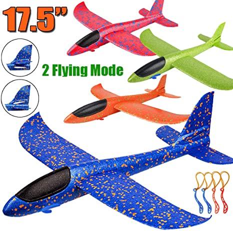 4 Pack Airplane Toys, Upgrade 17.5" Large Throwing Foam Plane, 2 Flight Mode Glider Plane, Flying Toy for Kids, Gifts for 3 4 5 6 7 Year Old Boy, Outdoor Sport Toys Birthday Party Favors Foam Airplane