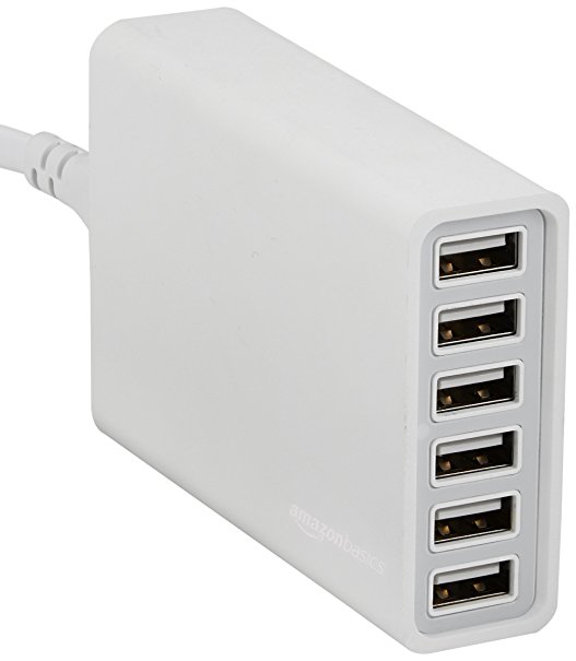 AmazonBasics 6-Port USB Wall Charger (60-Watt) - White