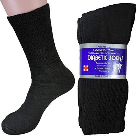 LM® 12 Pairs Diabetic Crew Socks Unisex 9-11, 10-13, 13-15 Black Grey White (13-15, Black)