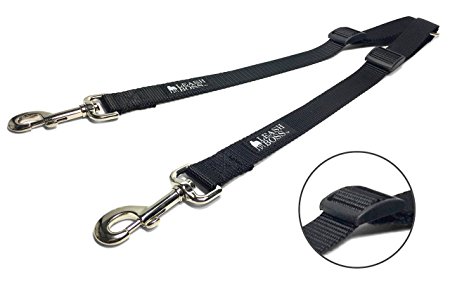 Leashboss Double Leash Coupler for Large Dogs - Choose Regular 11-20" or X-Long 16-28" - Adjustable Heavy Duty 1 Inch Nylon Splitter for Two Big Dogs