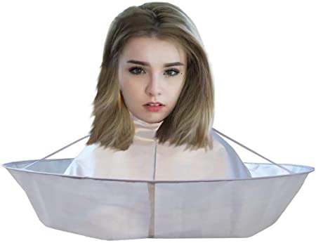 Hair Cutting Cloak Waterproof Umbrella Cape Salon Stylist Hairdressing Cape Cover,DIY Hair Cutting at home or Salon Barber Use Cloth-Diameter 60CM suitable for Adult and Children (Silvery)