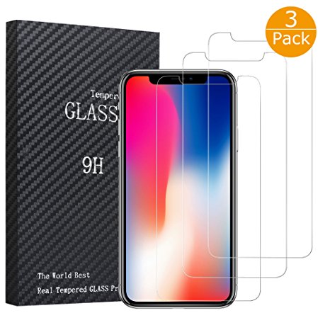Fedirect 3-packs iPhone X Screen Protector, Tempered Glass Screen Protector