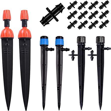 BEADNOVA Irrigation Drippers 25pcs Drip Emitters for 1/4 Inch Drip Irrigation Spray Emitters with Straight Coupling 360 Degree Micro Sprinkler Adjustable Drippers for Drip Irrigation Parts