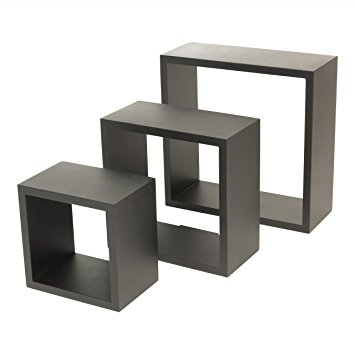 Modern Home 3 Pieces Black Square Cube Wall Shelf Set