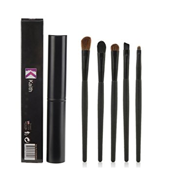 Kaith Makeup Brushes Eye Makeup Brush Set Professional 5 Piece Wooden Handle Smoky Brush Lipbrush Eyeshadow Bush with Luxury Case (Black)