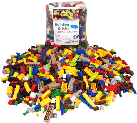 Super XL Bag of Plastic Building Bricks 1000 Building Bricks, Plastic Bricks Compatible with LEGO, Classic Colors, No Annoying Fillers Bricks