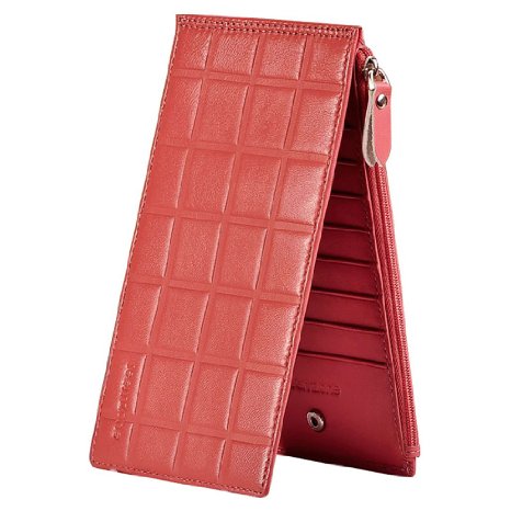 Teemzone Genuine Leather Capacity Business Credit Card Case Holder Organizer Purse Wallet Pink