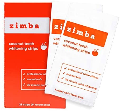 ZIMBA Teeth Whitening Strips - Coconut Essential Oil - Zimba Whitening Strips - White Strips Teeth Whitening Sensitive Teeth - Best Teeth Whitener - Natural Whitening Strips - 28 Strips - 14 Uses