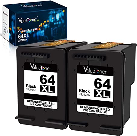 Valuetoner Remanufactured Ink Cartridge Replacement for HP 64XL 64 XL Used in Envy Photo 7858 7855 7155 6255 6252 7120 6232 7158 7164, Envy 5542 Printer (2 Black)