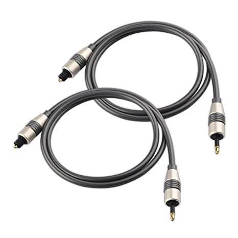 Cable Matters 2-Pack, Gold Plated Toslink to Mini Plug Digital Optical Audio Cable 3 Feet