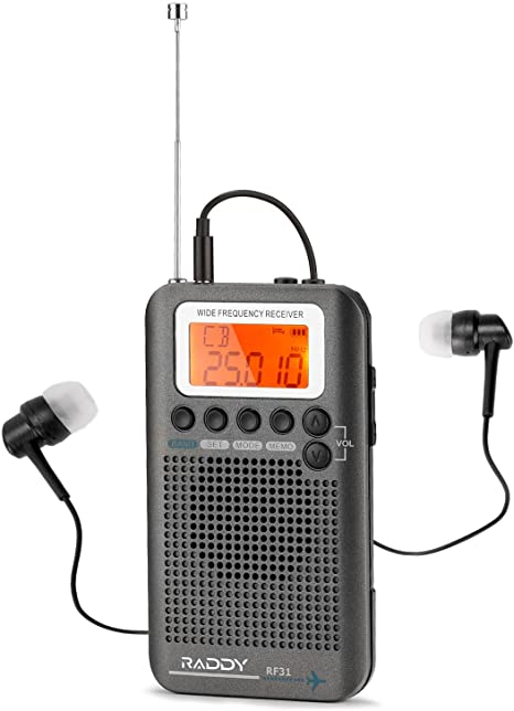 Raddy RF31 Portable Shortwave Radio Full Band Radio, FM AM CB SW VHF Air Radio Receiver, Digital Aircraft Radio with Rechargeable Battery, Alarm, Extend and External Antenna