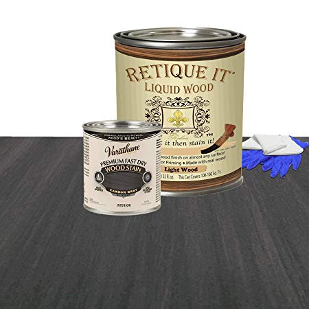 Retique It Liquid Wood - Quart Light Wood with Carbon Gray Stain - Stainable Wood Fiber Paint - Put a fresh coat of wood on it (32oz LW, Carbon Gray)