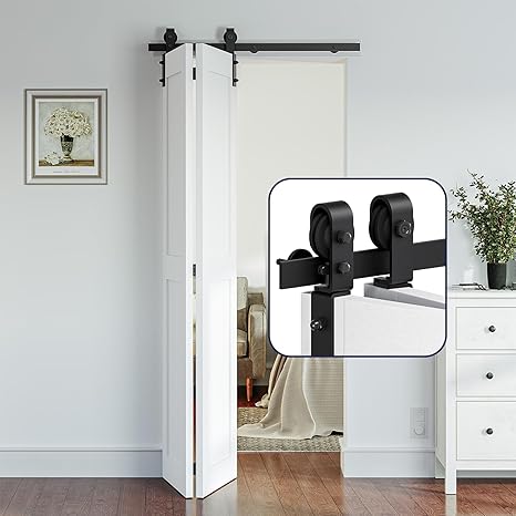 SMARTSTANDARD 3.3ft/40 Bi-Folding Sliding Barn Door Hardware Kit, Bifold Barn Door Hardware Heavy Duty Sturdy Side Mounted for 2 Doors -Smoothly and Quietly-Easy to Install, Fit 36'' Doors, No Doors