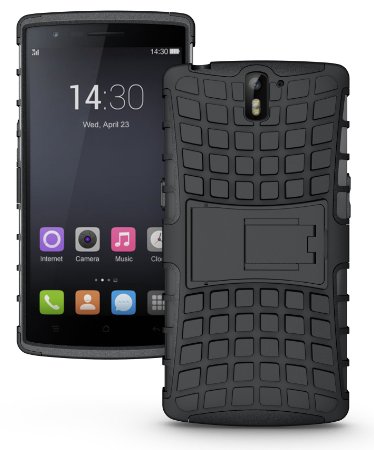 JKase DIABLO Tough Rugged Dual Layer Protection Case Cover with Build in Stand for OnePlus One - Retail Packaging Black