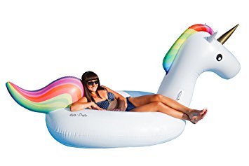Nifty-Drifty Giant Inflatable Unicorn Pool Float (8 feet) – Outdoor Swimming Pool Floatie Toy – Raft Lounger