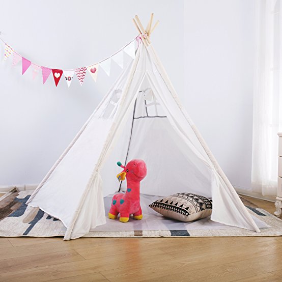 UINSTONE Teepee Tipi Kid's Play Tent Foldable Pure White Carry Bag Kids Tent Play Tent