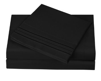 1800 Series Egyptian Collection 3 Line Microfiber 3 Piece Bed Sheet Set (Twin, Black)