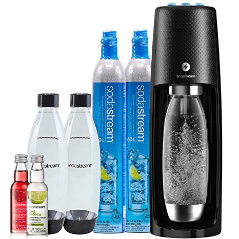 SodaStream Fizzi One Touch Sparkling Water Maker Bundle (Black) with CO2, BPA free Bottles, and 0 Calorie Fruit Drops Flavors
