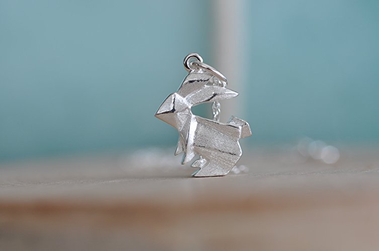 Origami Bunny Rabbit Necklace in Sterling Silver 925 with 16 Inch Chain - Jamber Jewels