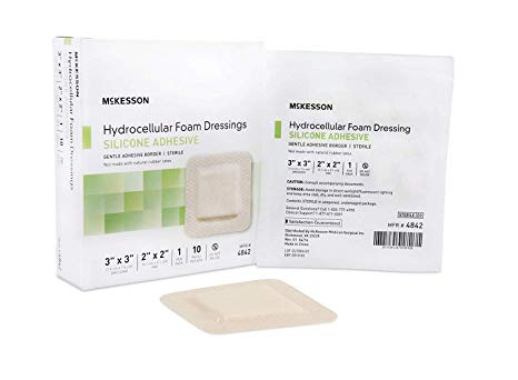 McKesson Hydrocellular Foam Dressing Silicone Adhesive Border 3" X 3" ( 1.8" x 1.8" Pad)