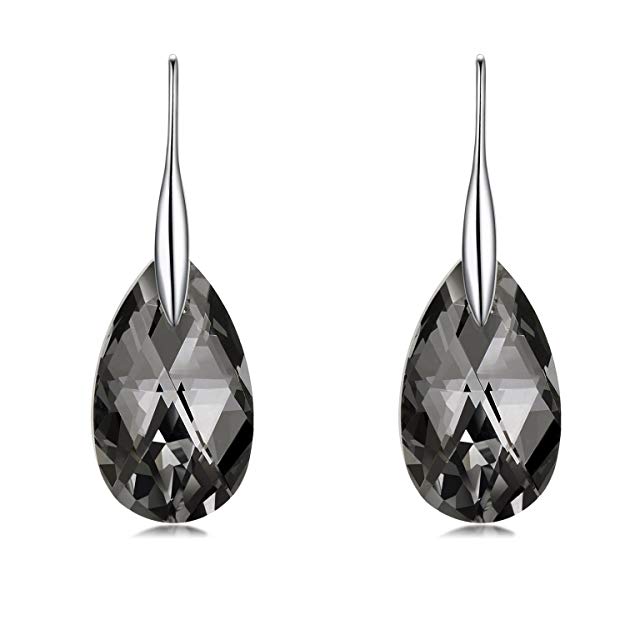 Black Swarovski Crystal Earrings For Women, Ladies Friends Sterling Silver Hypoallergenic Drop Earring Jewelry