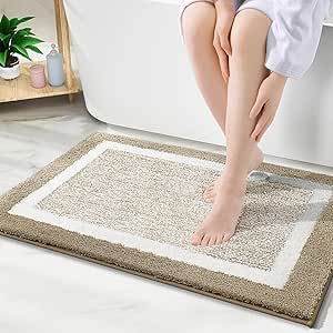 OLANLY Bathroom Rugs 36x24, Extra Soft and Absorbent Microfiber Bath Mat, Non-Slip, Machine Washable, Quick Dry Shaggy Bath Carpet, Suitable for Bathroom Floor, Tub, Shower (Large, Tan)