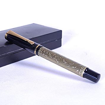 BAOER 507 EIGHT HORSES fountain pen Dragon Medium nib new gift pen Writing office (Old Gold)