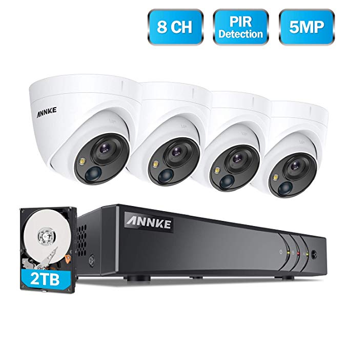 ANNKE 5MP Security Camera System, 4pcs 5MP Wired CCTV Outdoor Cameras with PIR Sensor, 8CH H.265  Video DVR Recorder with 2TB Hard Drive for Home Expandable Surveillance System