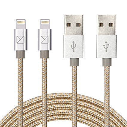 Aonsen 2Pack 3FT Charging Cable Cord Nylon Braided 8 Pin to USB Lightning Cable Charger Cord for iPhone 7/SE/5/5s/6/6s/6 Plus,iPad Air/Mini,iPod,Compatible with iOS10(Gold-Sliver)