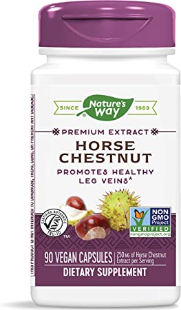 Nature's Way Standardized Horse Chestnut, TRU-ID Certified, Non-GMO Project, Vegetarian, 250 mg per serving, 90 Count