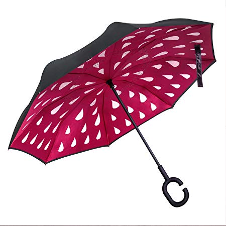 Opret Inside out Umbrella, Double Layer Inverted Umbrella Windproof Reverse, with C-shaped Handle Carrying Bag Self-Standing Car Use Unique Colour For Women and Men