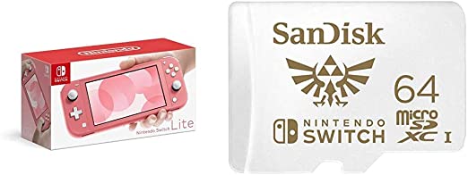 Nintendo Switch Lite - Coral with SanDisk 64GB MicroSDXC UHS-I Card for Nintendo Switch