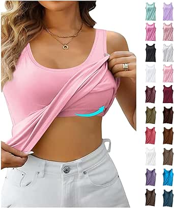 Womens Tank Tops with Built in Bras 2024 Summer Casual Crew Neck Sleeveless Camisole Plus Size Cotton Padded Workout Tops