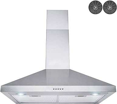 Golden Vantage 30" Wall Mount Range Hood Brushed Stainless Steel with Push Button Control and LED Lights