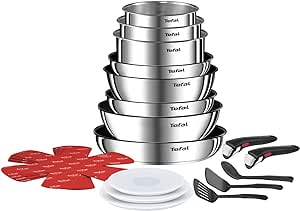 Tefal Ingenio Kochgeschirr-Set 20-teilig, Pfannen, Töpfe, 2 abnehmbare Griffe, Induktion, Antihaftbeschichtung, stapelbar, spülmaschinenfest, Emotion L897SK04